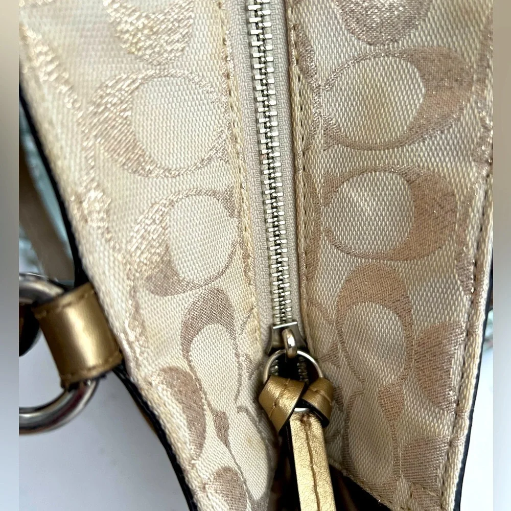 Coach gold Metallic canvas and leather tote bag